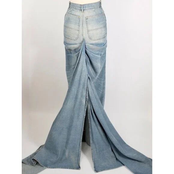 Ralph Lauren Collection long denim skirt sz 4 maxi train Spring 2003 - Picture 8 of 12